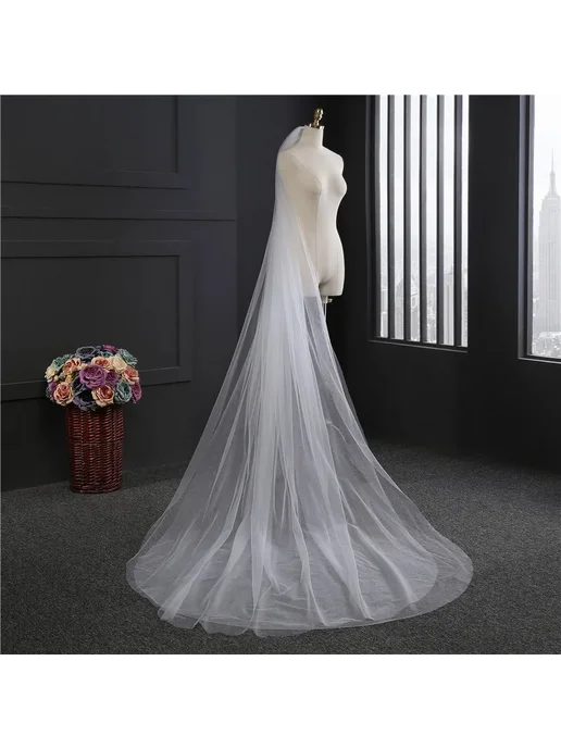 Nuyei Белая двухслойная свадебная вуаль 250 см, Ivory, белый, фото 3