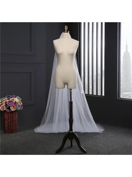 Nuyei Белая двухслойная свадебная вуаль 250 см, Ivory, белый, фото 4
