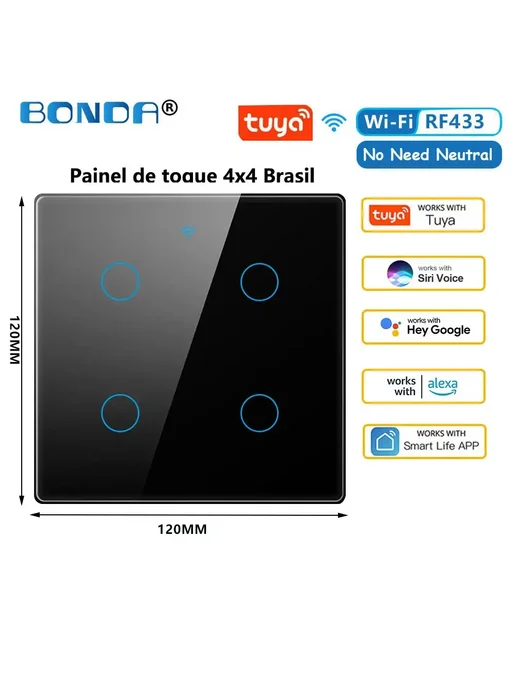bonda Панель выключателя 4x4 Wi-Fi, 120 мм, черная, 4x4