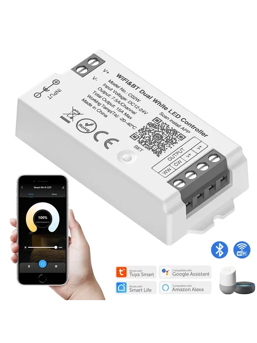 BTF-lighting Wi-Fi BT Dual White LED Controller 12-24В, Remote- 3xControl, белый