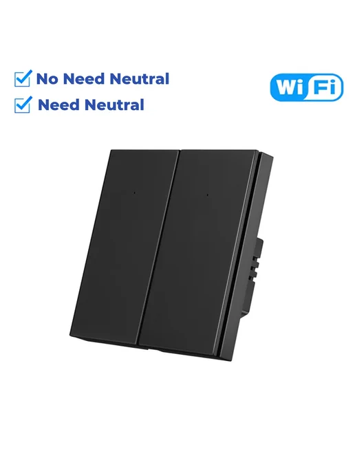 UNSH Умный Wi-Fi выключатель света, черный, 2 gang, черный