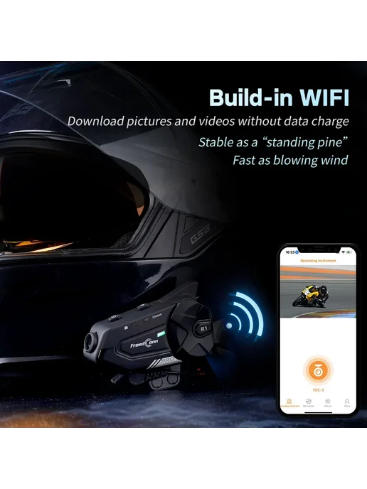 FreedConn R1 PRO мотогарнитура, 1440P, Wi-Fi, черный, черный, фото 4