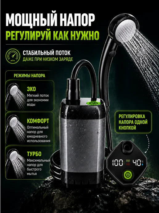 Душ походный Душ портативный для дачи походный аккумуляторный, вариант, фото 4