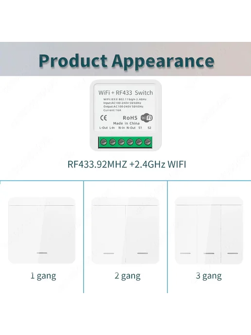 SZKOSTON Беспроводной умный выключатель для стены Wi-Fi+RF43, вариант, фото 7