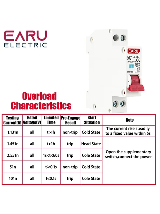 EARU Автомат дифференциальный тока EARUELECTRIC 6А, 36мм, DPNL, 10А, фото 3
