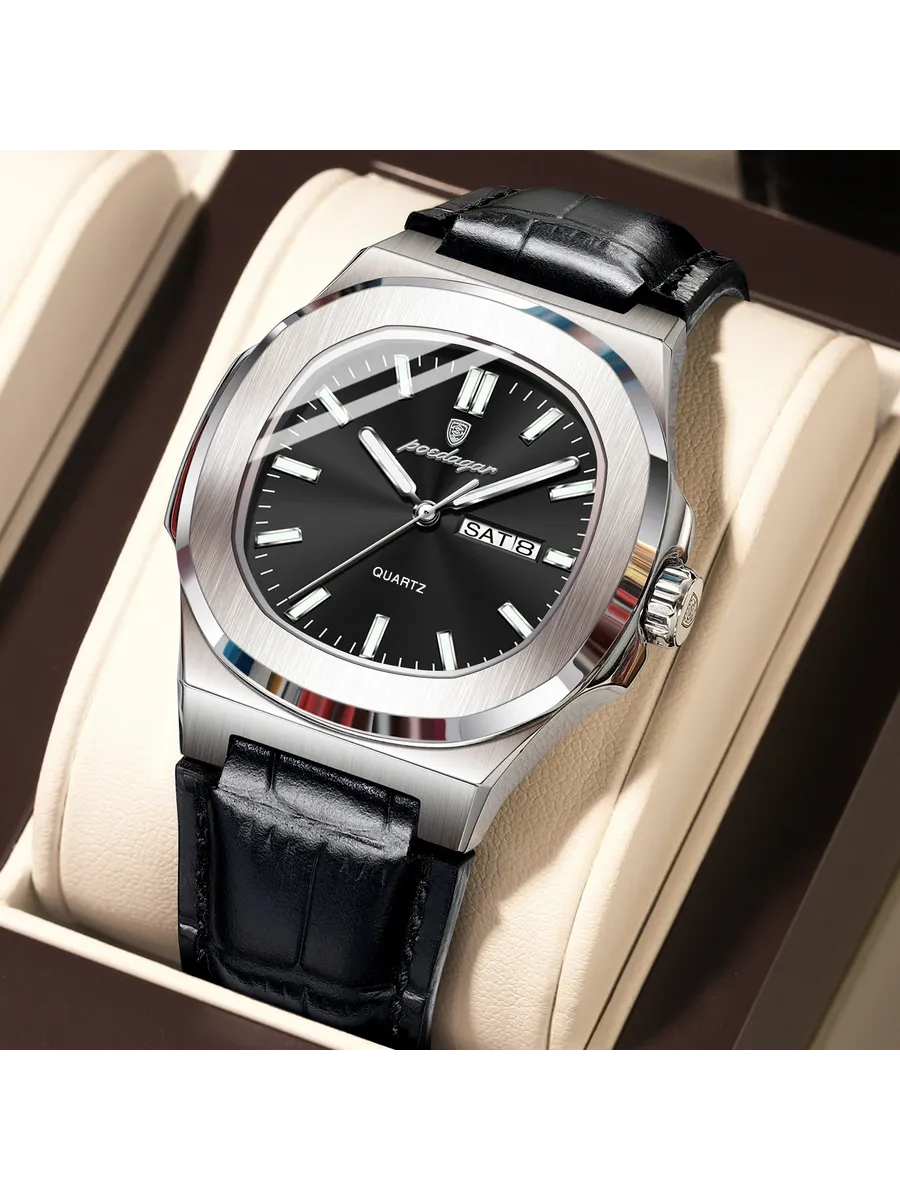 POEDAGAR мужские часы Silver Black, кварц