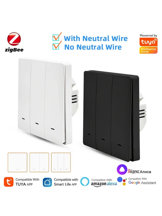 Aessy Умный выключатель Zigbee 2Gang Tuya B, черный, черный, фото 2