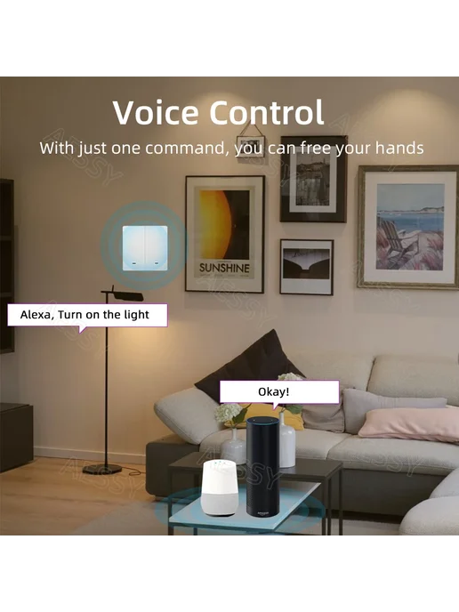 Aessy Умный выключатель Zigbee 2Gang Tuya B, черный, черный, фото 5