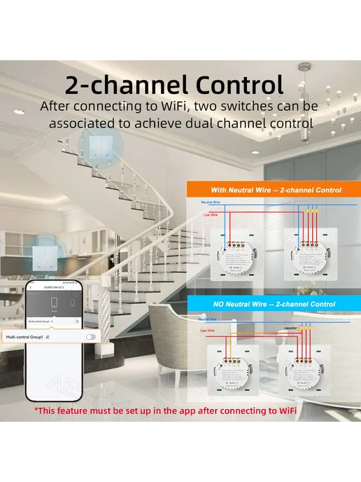 Aessy Умный выключатель Zigbee 2Gang Tuya B, черный, черный, фото 6