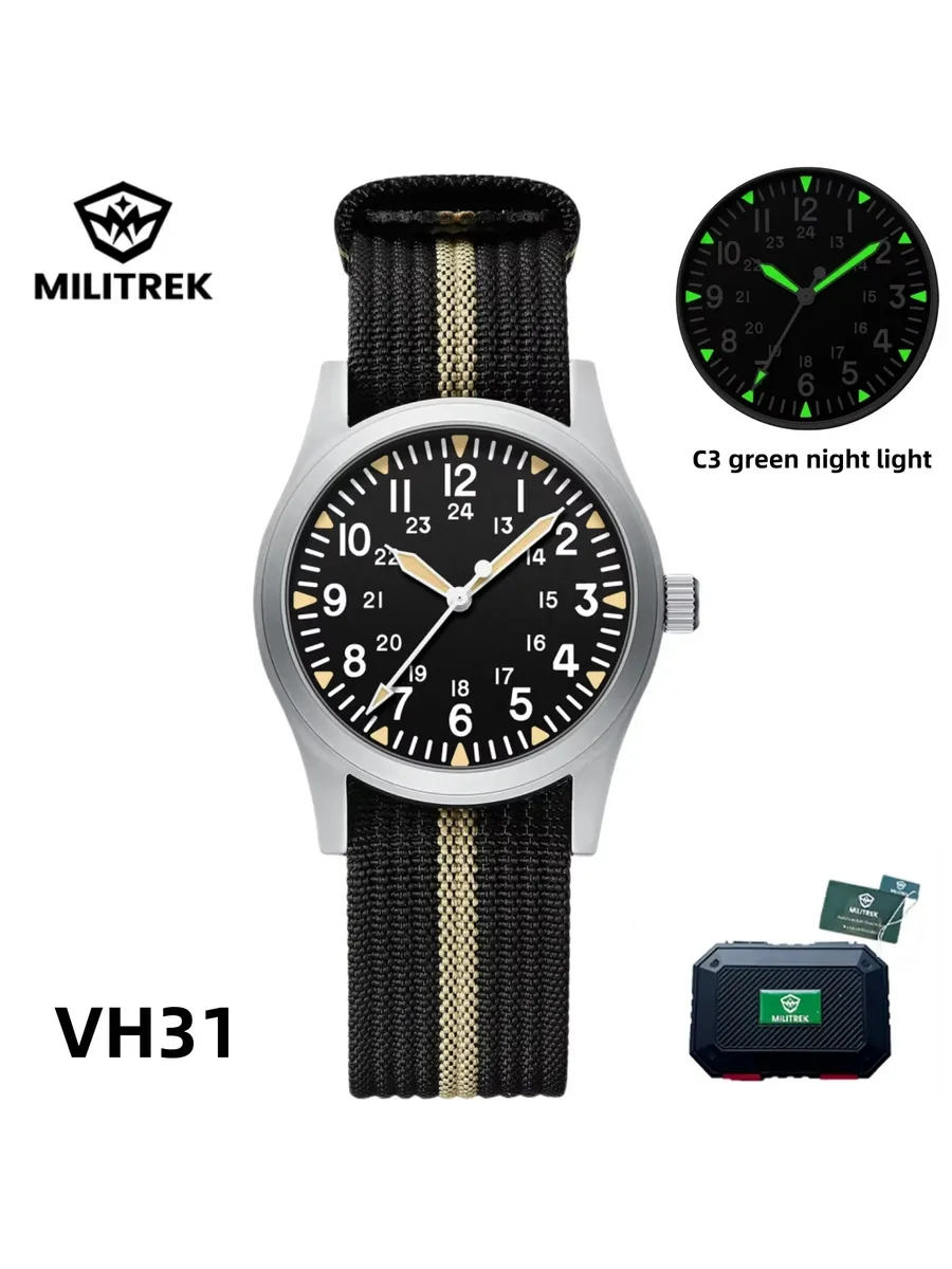 MILITREK VH31 мужские часы с NATO ремешком, C3 свет
