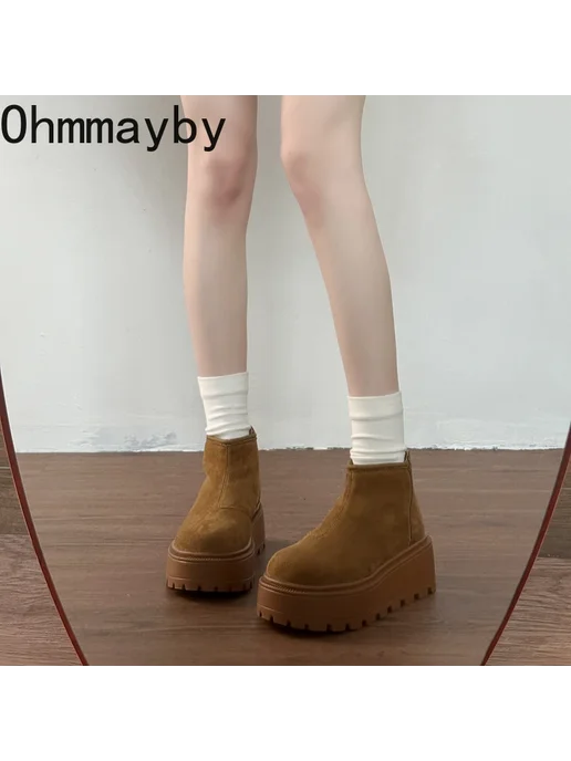 ohmmayby Осенне-зимние винтажные теплые хлопковые женские ботильоны, черный, фото 3