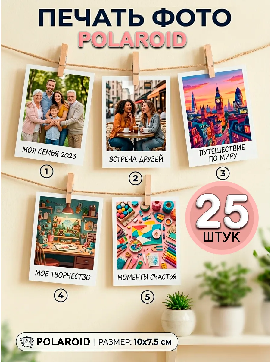 Печать фотографий Полароид 25 шт