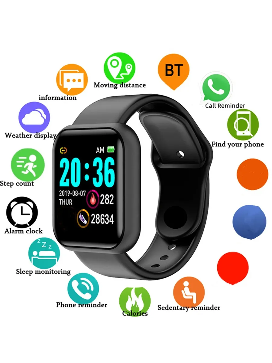 Умные часы Y68 Black, черные, Full Touch