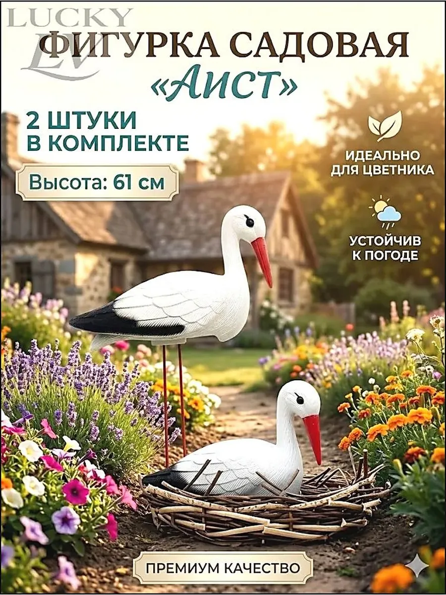 Садовая фигурка аиста, 61 см, PET-G пластик