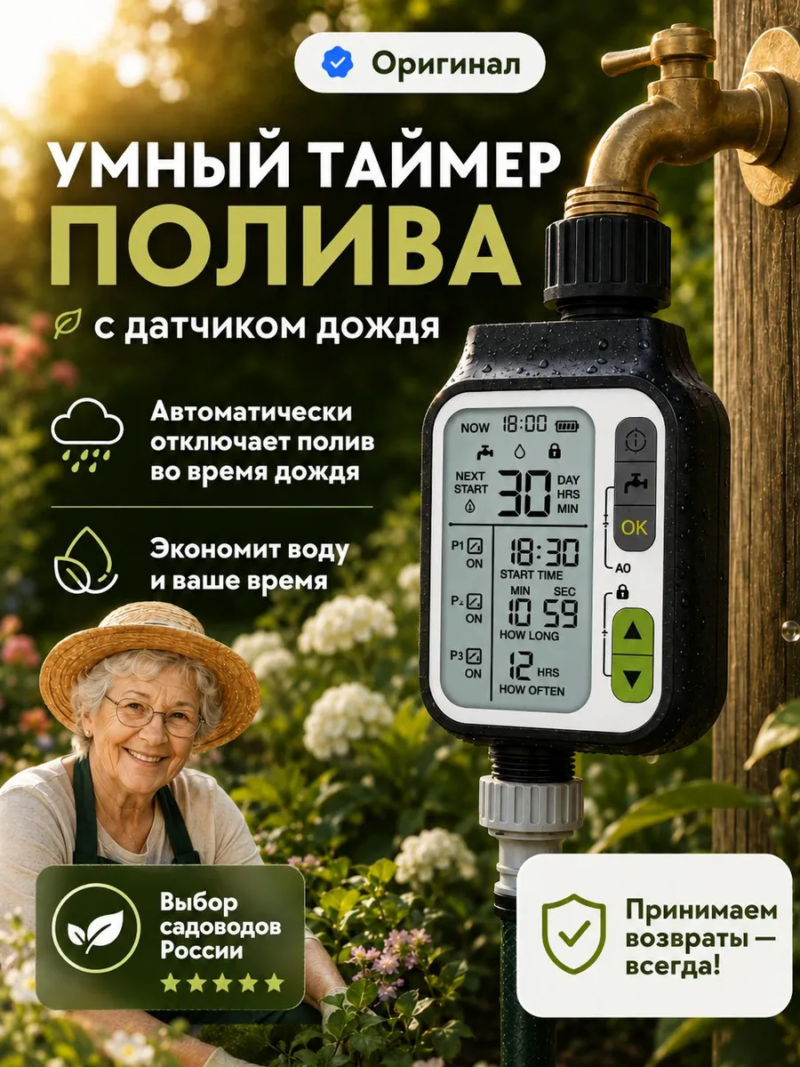 Автоматический таймер полива электронный с датчиком дождя