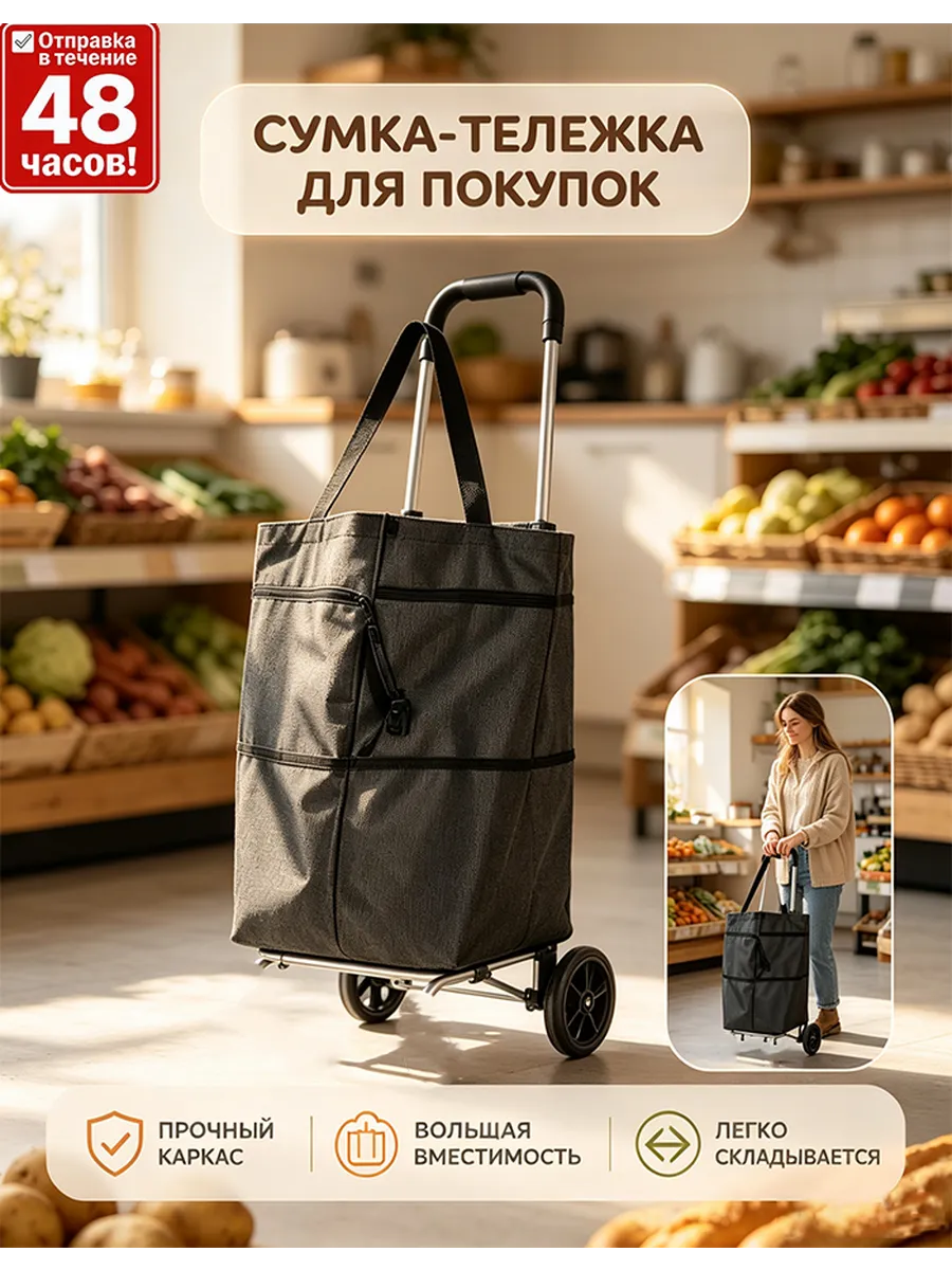 Сумка на колесах хозяйственная складная,25 кг
