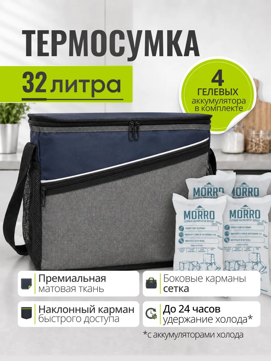 Термосумка с хладоэлементами серо-синий 32 л