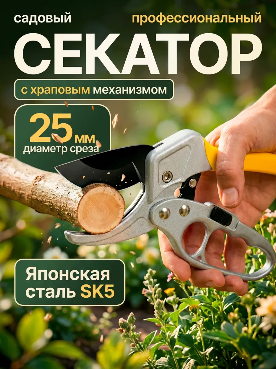 Секатор садовый с храповым механизмом