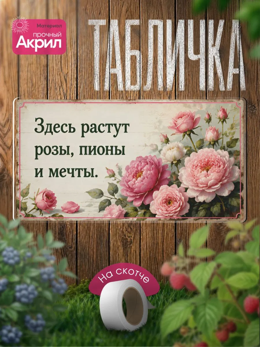 Табличка декор Здесь растут розы, пионы и мечты