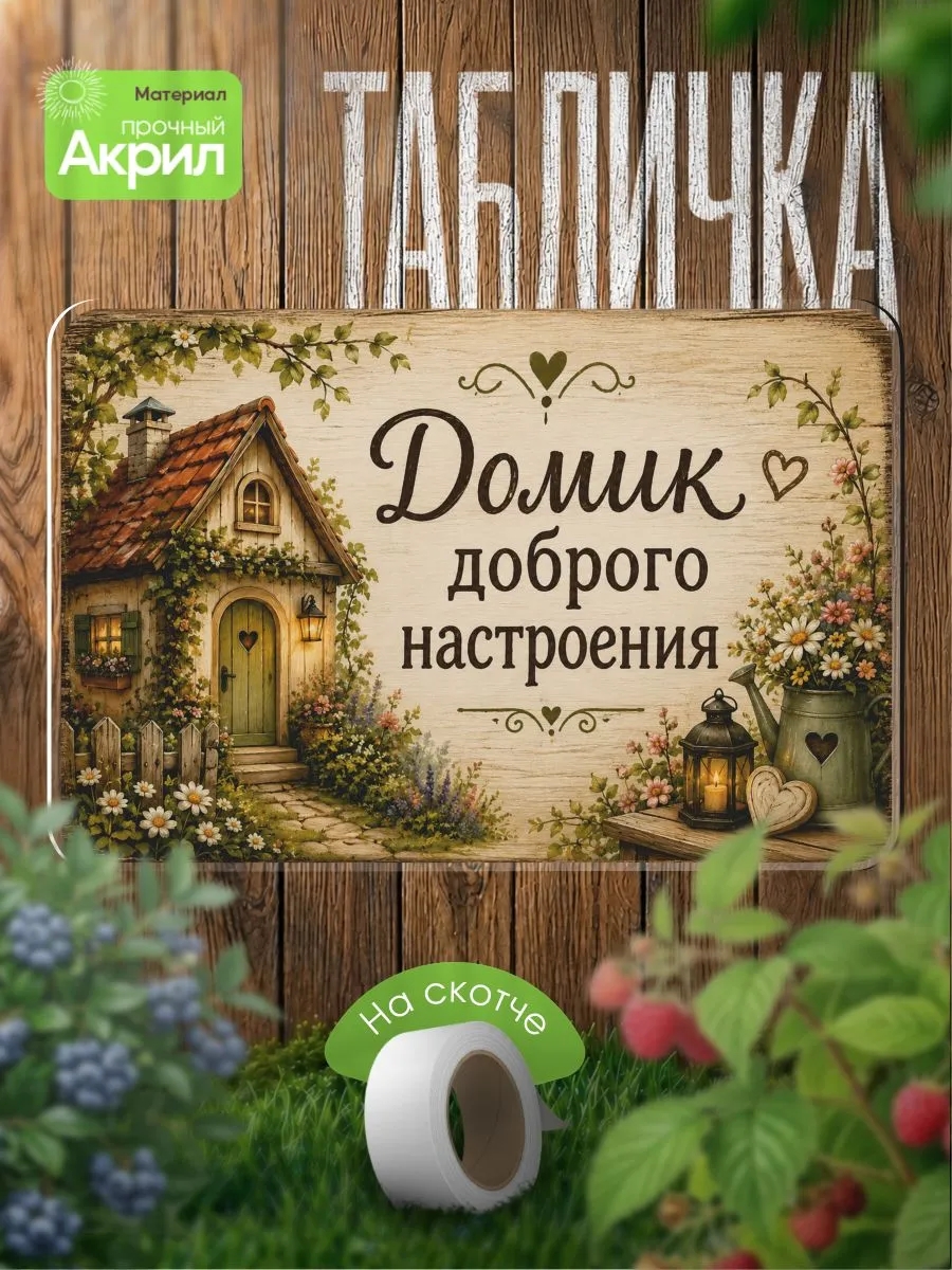 Садовая Табличка декор на забор Домик доброго настроения