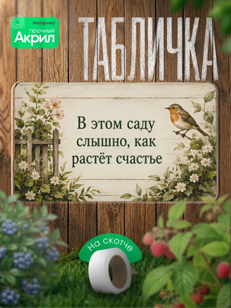 Табличка декор В этом саду слышно, как растет счастье