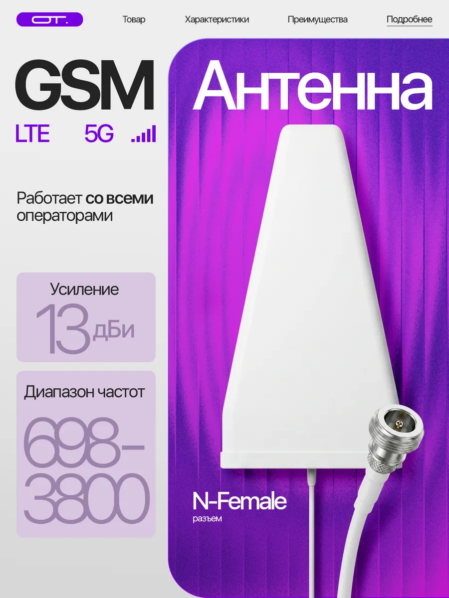 Антенна GSM всеволновая уличная N-Female