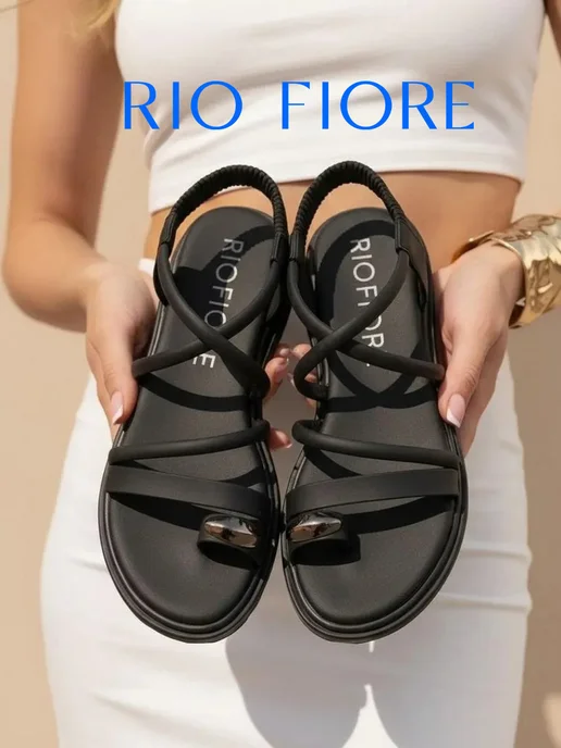Rio Fiore Босоножки летние без каблука с перемычкой через палец, черный