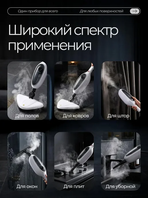 Паровая швабра с насадками для дома 12в1, вариант, фото 4
