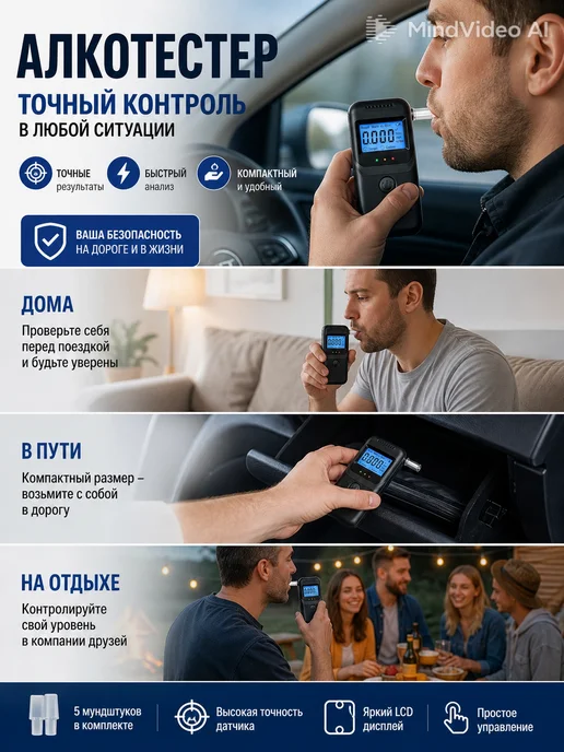 Алкотестер цифровой портативный с голосовым оповещением, вариант, фото 3
