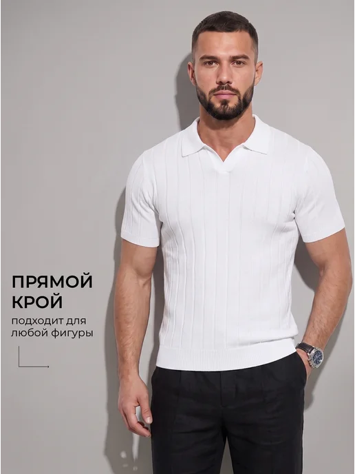 VestitoTutti Футболка поло вязаная с коротким рукавом, белый, фото 2