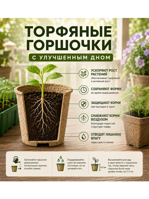 Агросидстрейд Торфяные круглые горшки для рассады 20 штук, вариант, фото 4