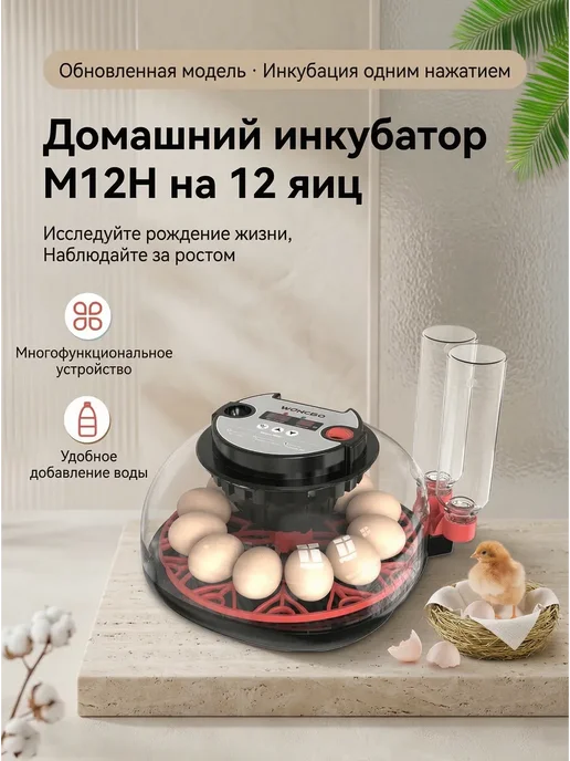 Мини инкубатор домашний на 12 яиц автоматический, черный, фото 2