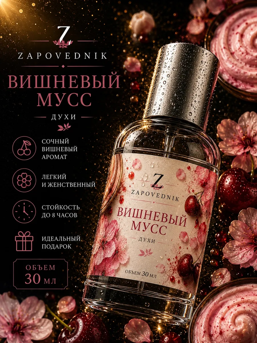Вишневый Мусс духи унисекс 30 мл, сладкий ягодно-сливочный аромат с вишней