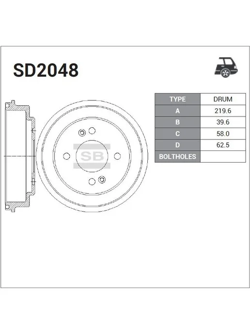SANGSIN BRAKE Тормозной барабан задний SANGSIN SD2048 Kia Picanto 2004->, задний Kia Picanto 2004-, фото 2