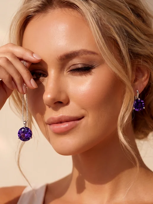 Allodi Jewelry Комплект украшений бижутерия под золото с камнями, серебристый, фото 8