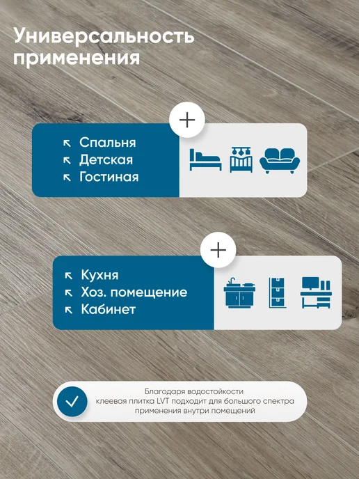 Клеевой LVT ПВХ ламинат для пола Акцент Дуб Кантри 2,08 м2, серый, фото 4