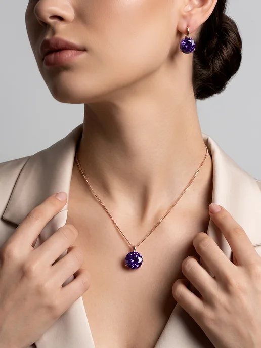 Allodi Jewelry Комплект украшений бижутерия под золото с камнями, золотой, фото 6