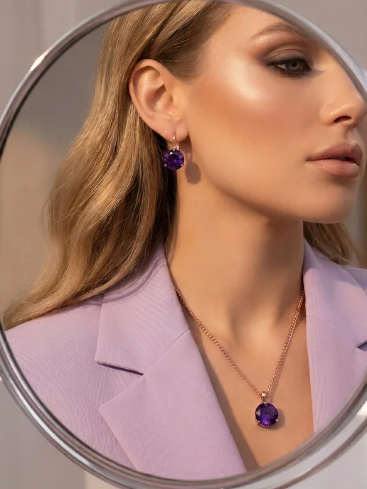 Allodi Jewelry Комплект украшений бижутерия под золото с камнями, золотой, фото 7
