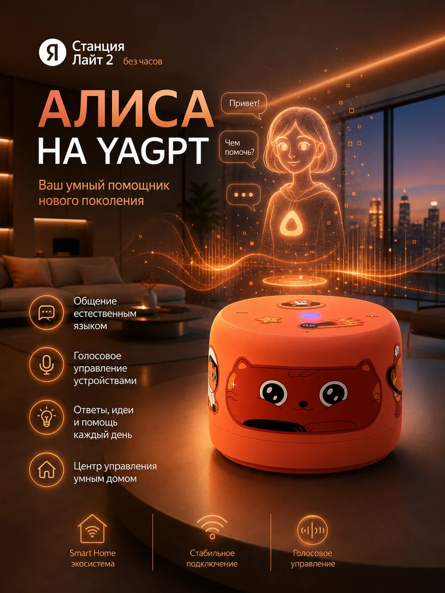Умная колонка Яндекс Станция Лайт 2 с Алисой