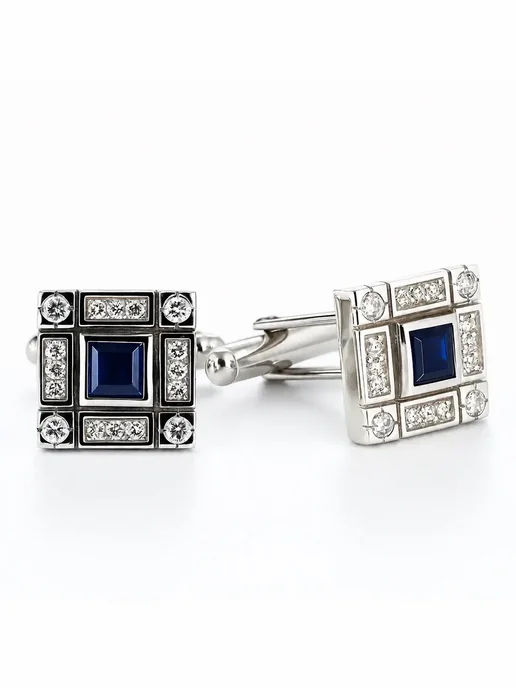 L-Silver Серебряные запонки с сапфиром и фианитами, серебристый, фото 4