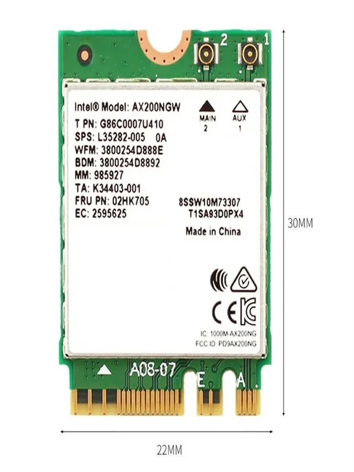 Intel Wi-Fi адаптер Wi-Fi 6 AX200, 2230, 2x2 AX+BT, 2.4 Гбит с Bluetooth, фото 5