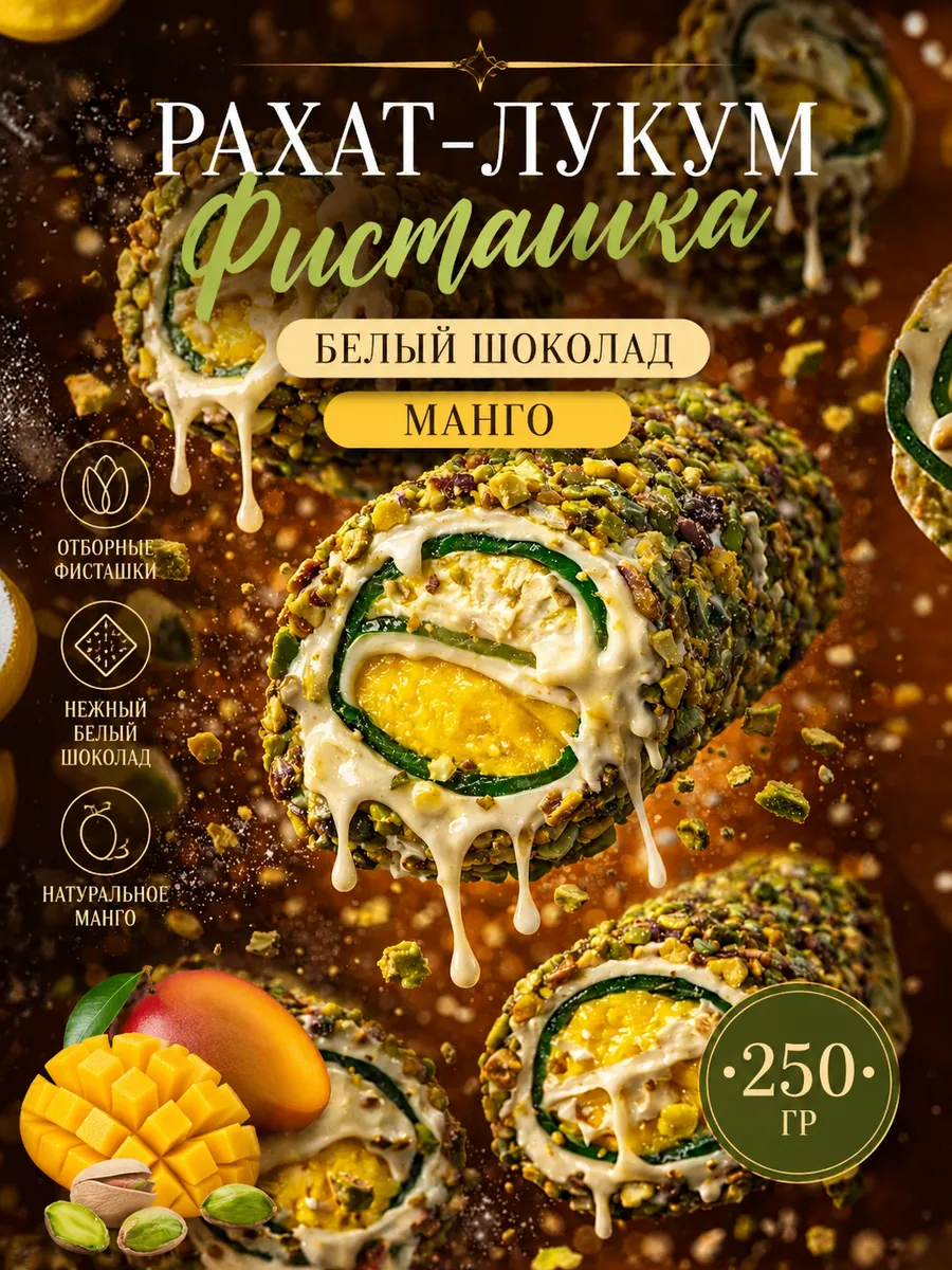 Рахат лукум с фисташками, манго, белым шоколадом