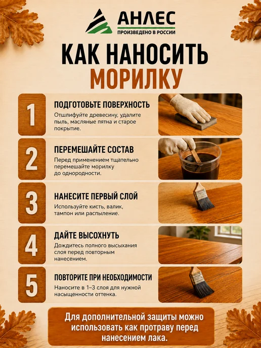 Анлес Морилка для дерева без запаха влагостойкая водная, коричневый, фото 4