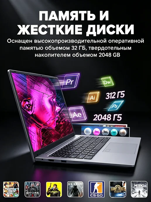 Ноутбук 2026 для работы и учебы 16.1" IPS 16ГБ 512ГБ SSD, 16 ГБ, 512 ГБ, фото 5