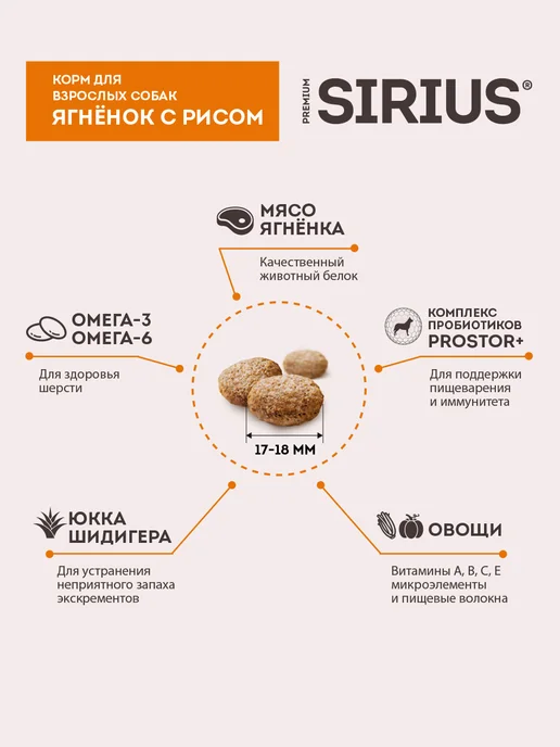 Сухой корм SIRIUS для собак, взрослые, ягненок, 15 кг, фото 5