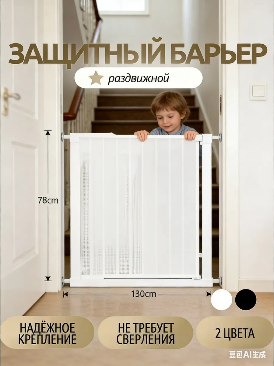 Раздвижные детские ворота безопасности 78x130 см