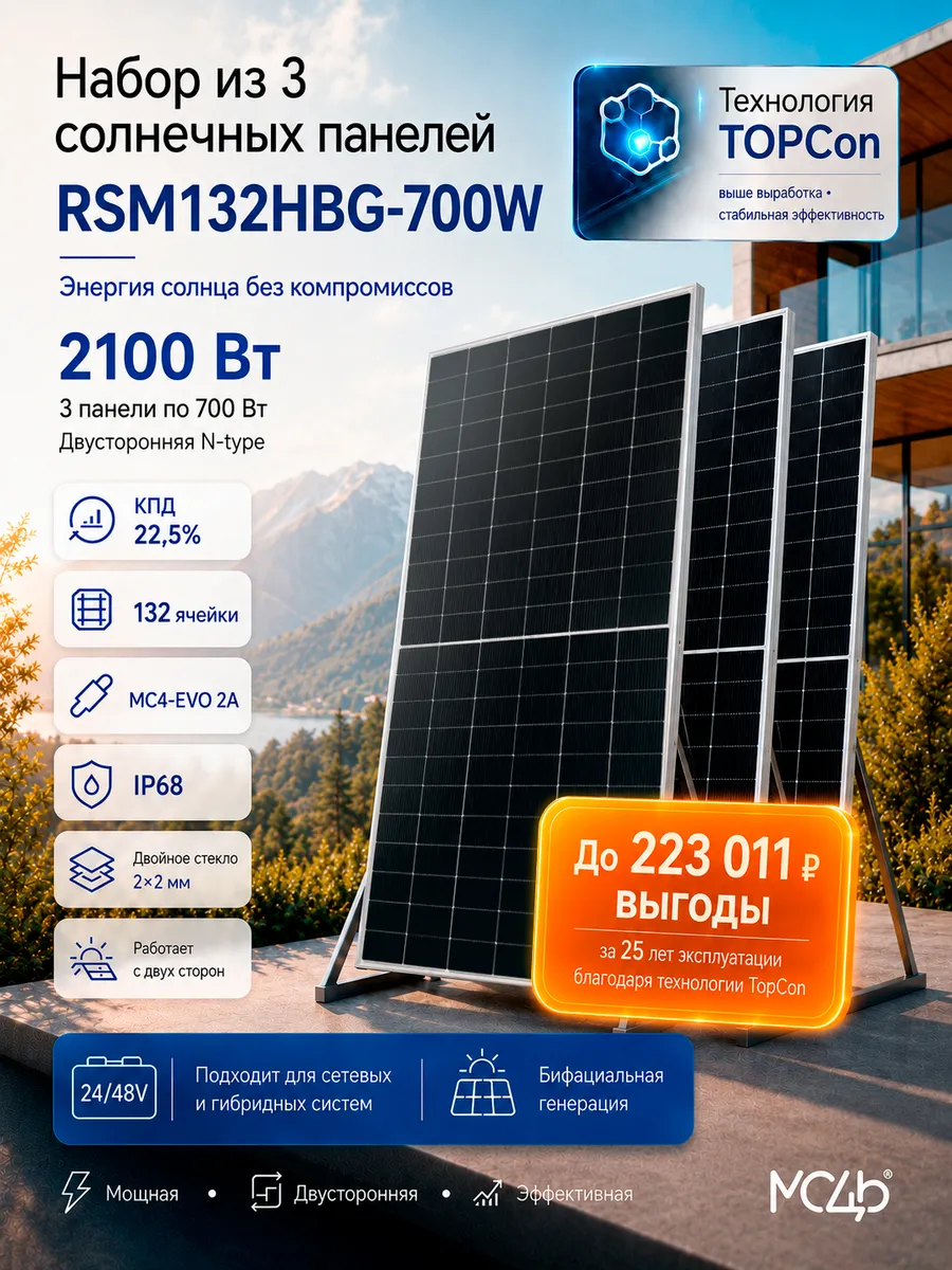 Набор солнечных панелей RSM132HBG - 700 Вт 3 шт