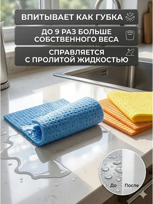AI570 Целлюлозные салфетки для кухни 3 шт для кухни, 3 шт, фото 2