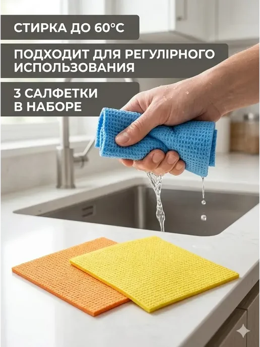AI570 Целлюлозные салфетки для кухни 3 шт для кухни, 3 шт, фото 6