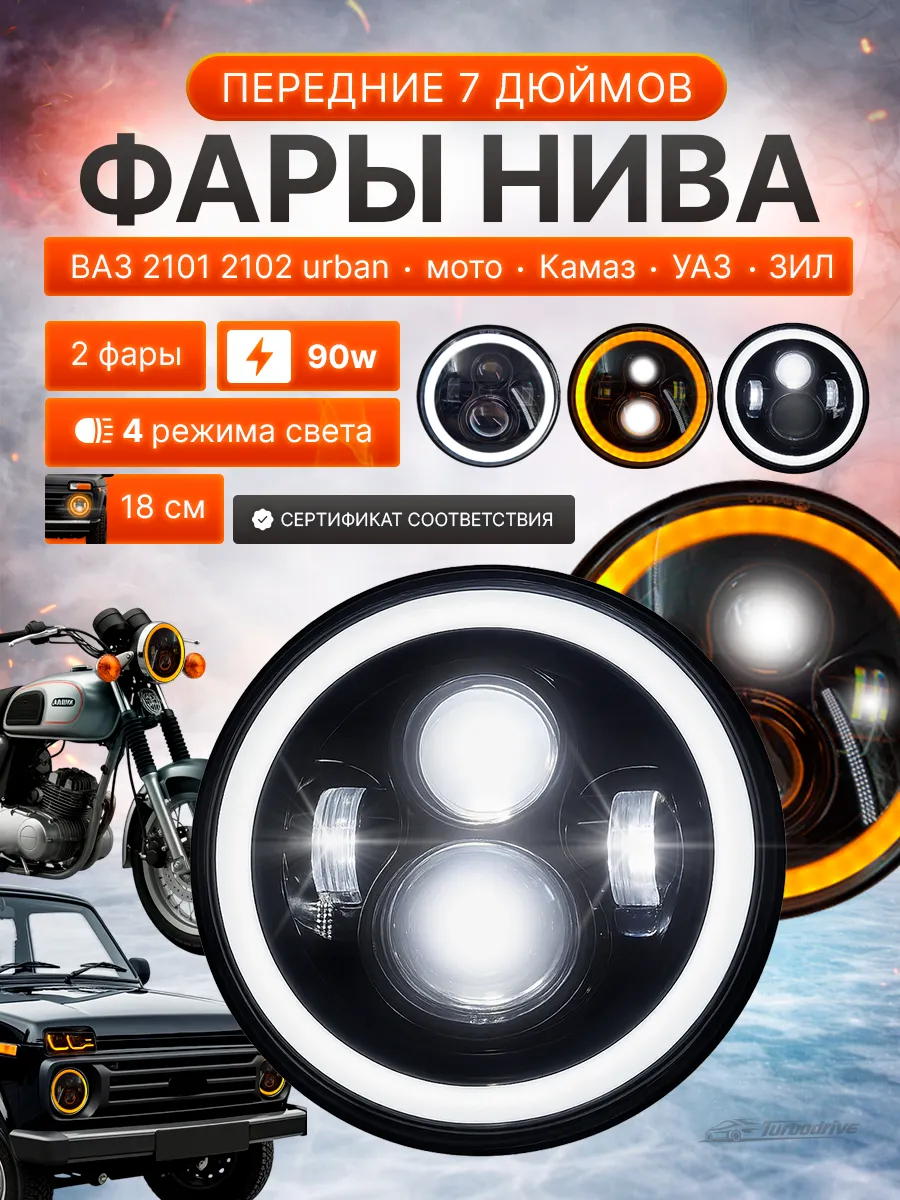 Фары светодиодные Нива Камаз УАЗ (2 шт.)